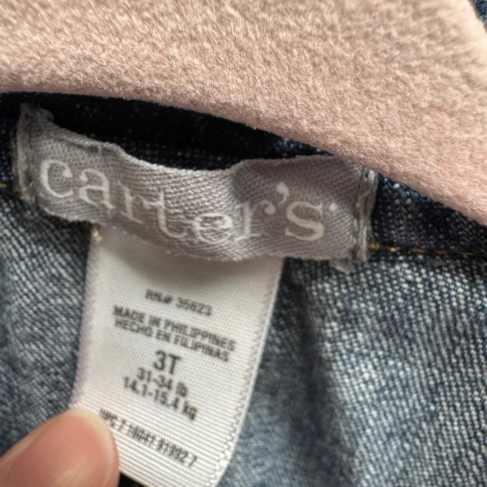 Carter's 3T Girls Blue Jean Jacket Classic Denim Style with Flower Design